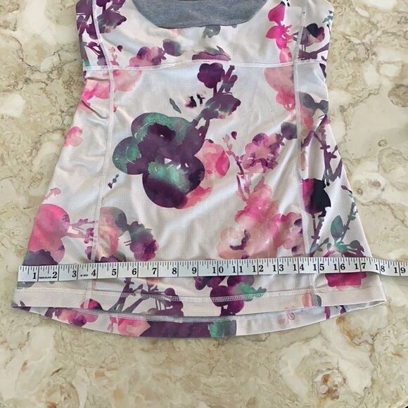Lululemon Scoop Neck Tank Top Blurred Blossoms White / Heathered Fossil - Picture 16 of 16